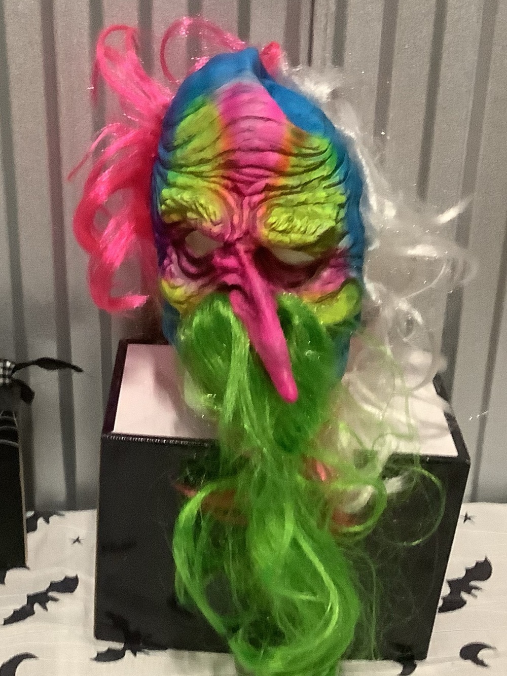 Neon Multicolor Witch dead of the night adult HalloweenMask with Long Green Hair